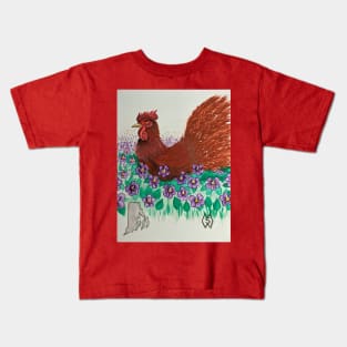 Rhode Island state bird and flower, the Rhode Island Red and violet Kids T-Shirt